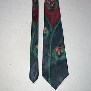 Vtg Hallmark Yule Tie Greetings Christmas Tie Mens Red Green Wreath Candy Cane